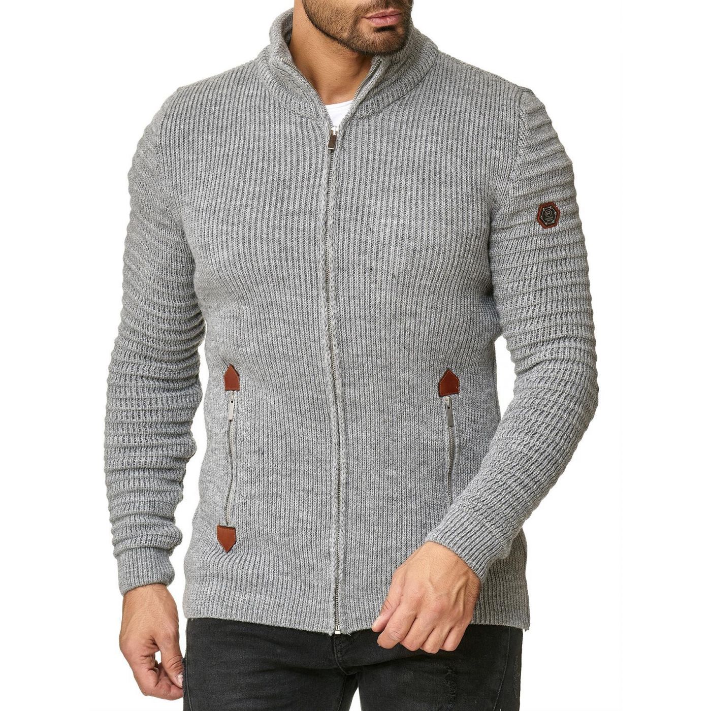 Red Bridge Herren Strickjacke Cardigan mit Stehkragen Basic Luxury M3 ...