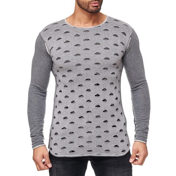 Red Bridge Mens Ripped Holes Sweatshirt Jumper Grey