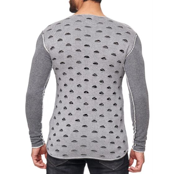 Red Bridge Mens Ripped Holes Sweatshirt Jumper Grey