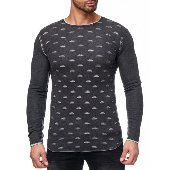 Red Bridge Mens Ripped Holes Sweatshirt Pullover Anthracite