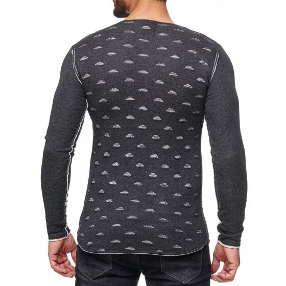 Red Bridge Mens Ripped Holes Sweatshirt Pullover Anthracite