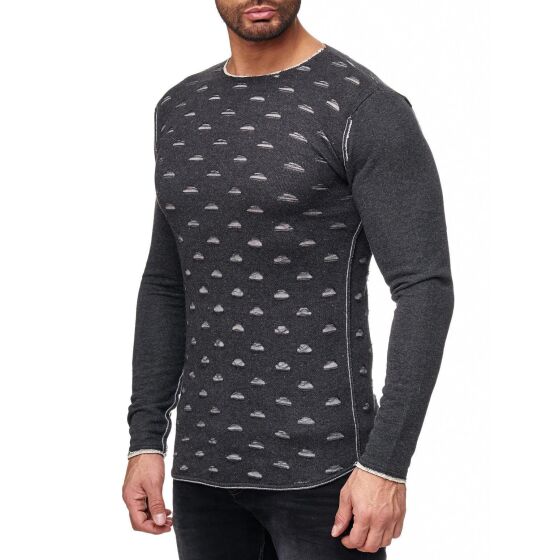 Red Bridge Mens Ripped Holes Sweatshirt Pullover Anthracite S