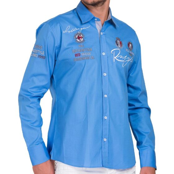 Red Bridge Mens R-Style Design Regular Fit Long Sleeve Shirt Blue