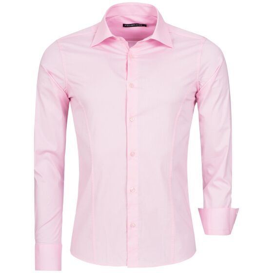 Red Bridge Mens Basic Design Slim Fit Long Sleeve Shirt Pink