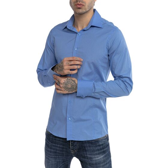 Red Bridge Mens Basic Design Slim Fit Long Sleeve Shirt Blue