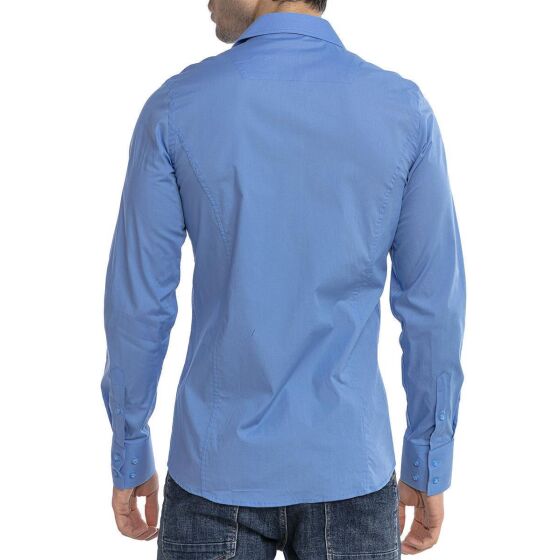 Red Bridge Mens Basic Design Slim Fit Long Sleeve Shirt Blue