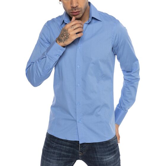 Red Bridge Mens Basic Design Slim Fit Long Sleeve Shirt Blue