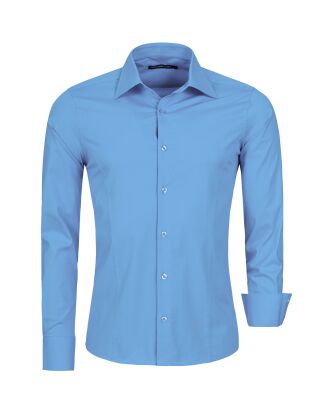 Red Bridge Mens Basic Design Slim Fit Long Sleeve Shirt Blue