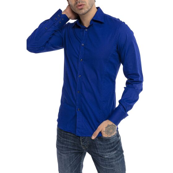 Red Bridge Mens Basic Design Slim Fit Long Sleeve Shirt Saxe Blue