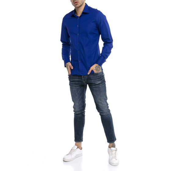 Red Bridge Mens Basic Design Slim Fit Long Sleeve Shirt Saxe Blue