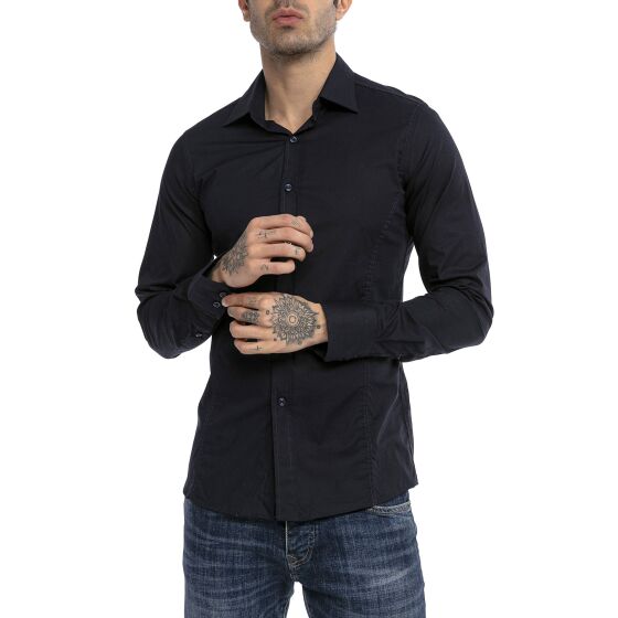 Red Bridge Mens Basic Design Slim Fit Long Sleeve Shirt Dark Blue