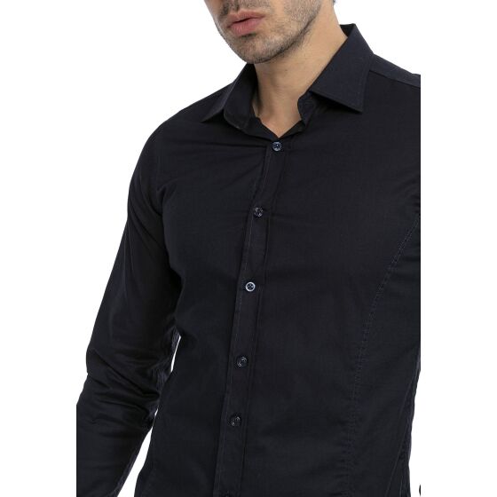 Red Bridge Mens Basic Design Slim Fit Long Sleeve Shirt Dark Blue