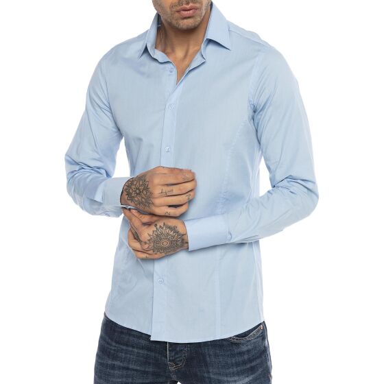 Red Bridge Mens Basic Design Slim Fit Long Sleeve Shirt Light Blue