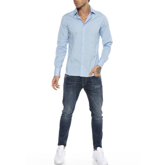 Red Bridge Mens Basic Design Slim Fit Long Sleeve Shirt Light Blue