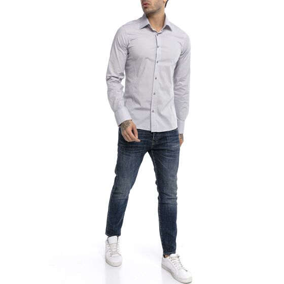 Red Bridge Mens Basic Design Slim Fit Long Sleeve Shirt Grey