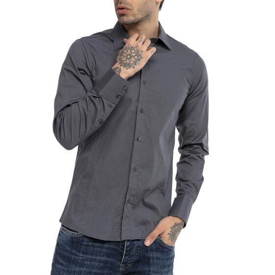 Red Bridge Mens Basic Design Slim Fit Long Sleeve Shirt Anthracite