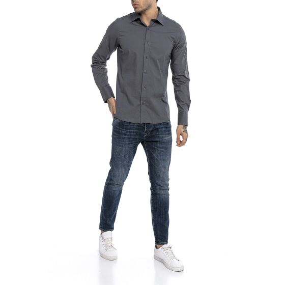 Red Bridge Mens Basic Design Slim Fit Long Sleeve Shirt Anthracite