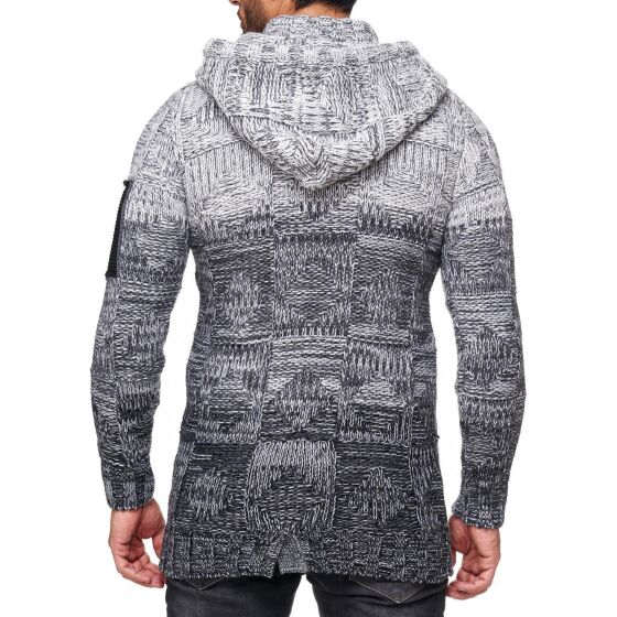 Red Bridge Mens Cardigan Winter Yeti Long Pullover Coarse Knit Hood Gray