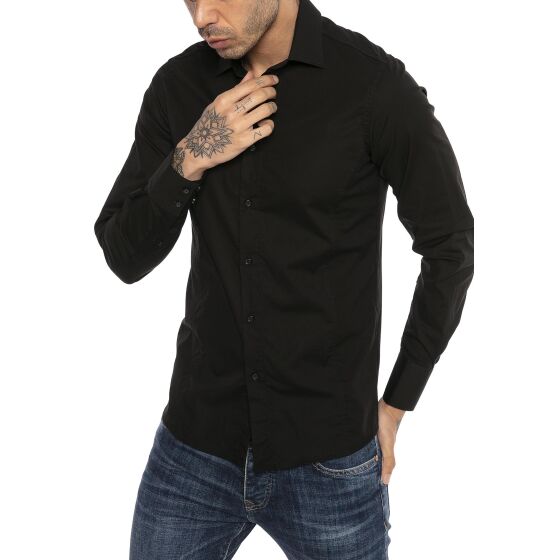 Red Bridge Mens Basic Design Slim Fit Long Sleeve Shirt Black