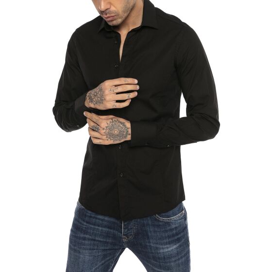 Red Bridge Mens Basic Design Slim Fit Long Sleeve Shirt Black