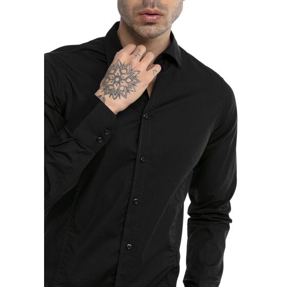 Red Bridge Mens Basic Design Slim Fit Long Sleeve Shirt Black