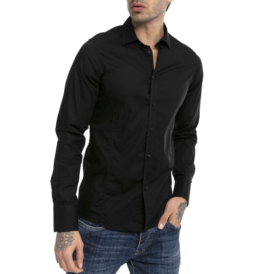 Red Bridge Mens Basic Design Slim Fit Long Sleeve Shirt Black