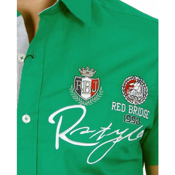 Red Bridge Mens R-Style Design Slim Fit Short Sleeve Shirt Green