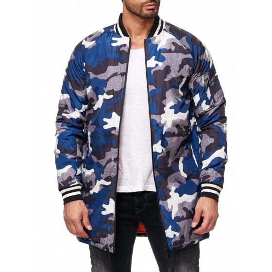 Red Bridge Herren Camouflage Inmate Lange Bomberjacke Jacke Oversize Blau