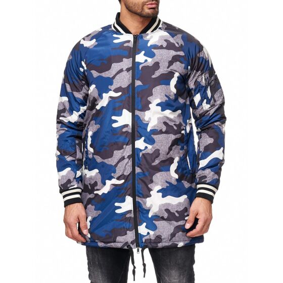 Red Bridge Herren Camouflage Inmate Lange Bomberjacke Jacke Oversize Blau