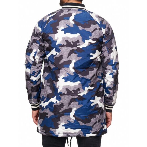 Red Bridge Mens Camouflage Inmate Long Bomber Jacket Oversize Blue