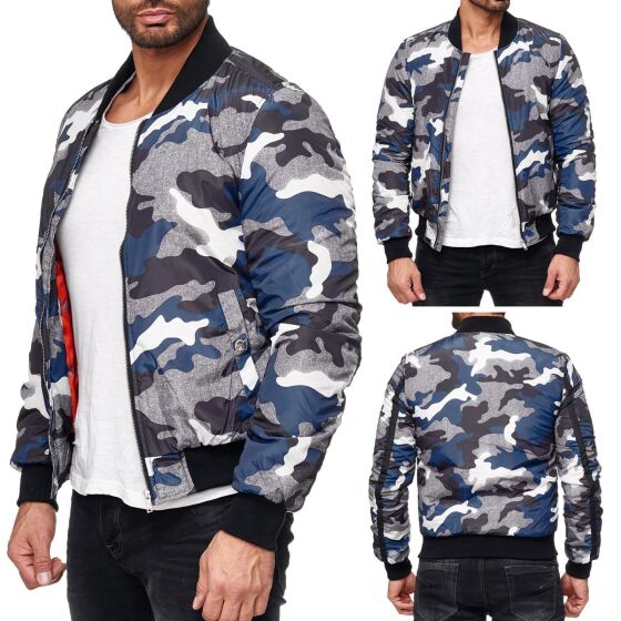 Red Bridge Herren Camouflage Bomberjacke Winter Jacke Camouflage Navy