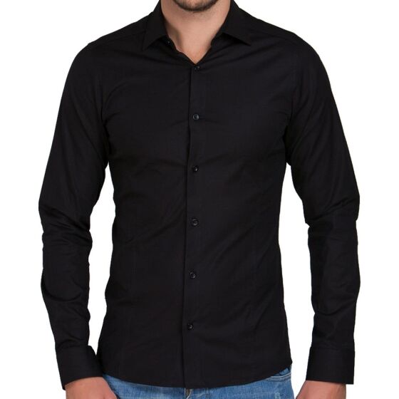 Red Bridge Mens Basic Design Slim Fit Long Sleeve Shirt Black