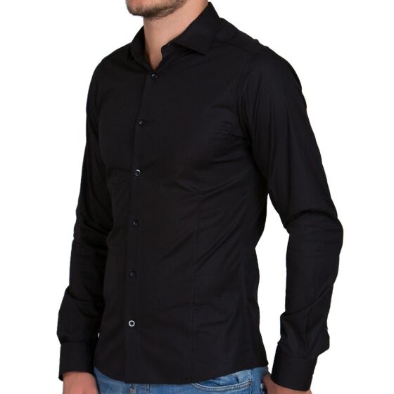 Red Bridge Mens Basic Design Slim Fit Long Sleeve Shirt Black