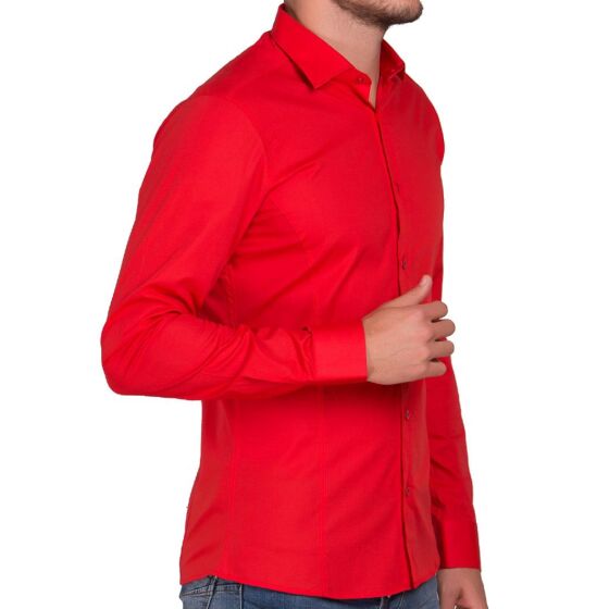 Red Bridge Herren Basic Design Slim Fit Langarm Hemd Rot