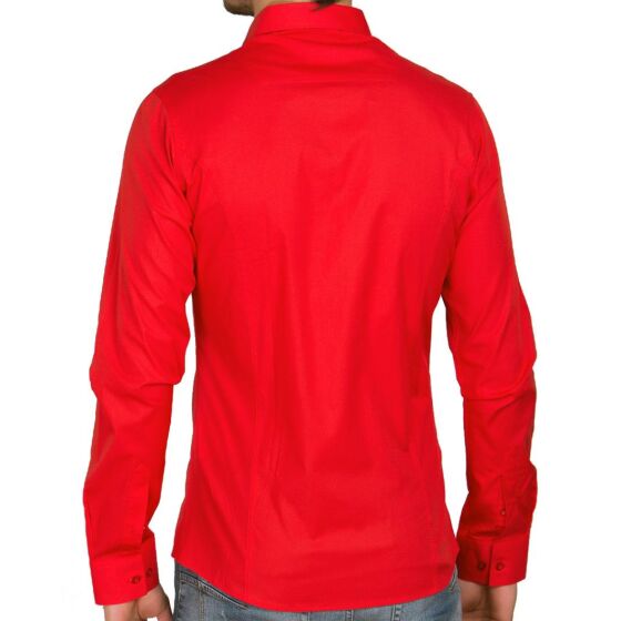Red Bridge Mens Basic Design Slim Fit Long Sleeve Shirt Red