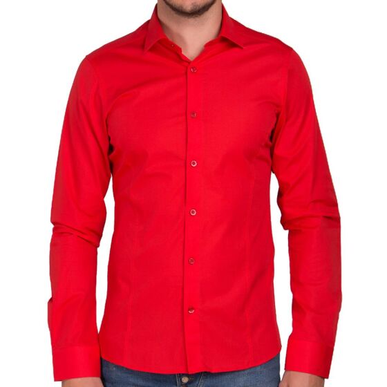 Red Bridge Herren Basic Design Slim Fit Langarm Hemd Rot S