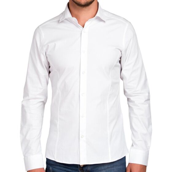 Red Bridge Mens Basic Design Slim Fit Long Sleeve Shirt White S