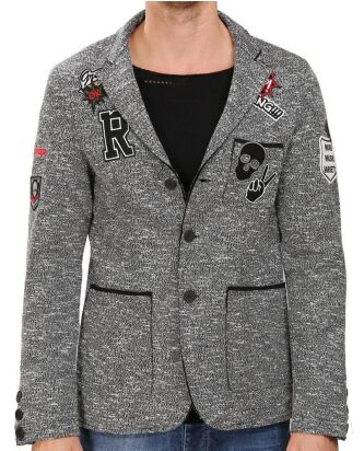 Red Bridge Mens All Over Patches Blazer Blazer Grey