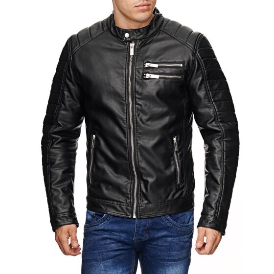 Red Bridge Herren Biker Jacke Kunst- Lederjacke Bikerjacke Schwarz