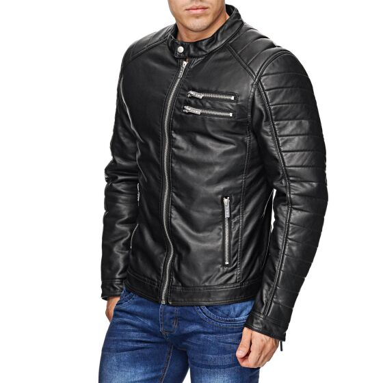 Red Bridge Herren Biker Jacke Kunst- Lederjacke Bikerjacke Schwarz