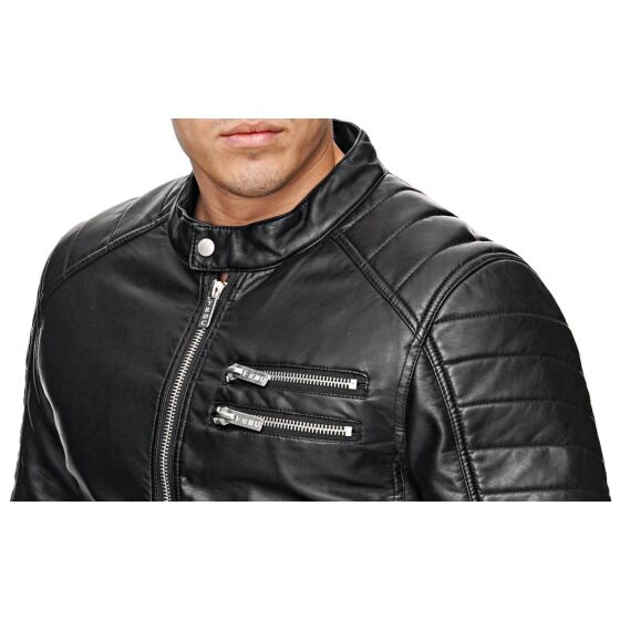 Red Bridge Herren Biker Jacke Kunst- Lederjacke Bikerjacke Schwarz