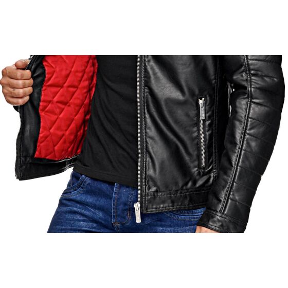 Red Bridge Herren Biker Jacke Kunst- Lederjacke Bikerjacke Schwarz