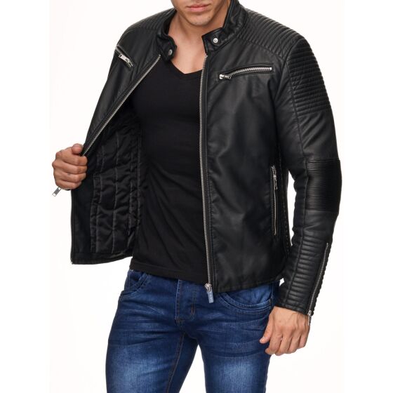 Red Bridge Mens Biker Jacket Synthetic Leather Jacket Biker Jacket Black