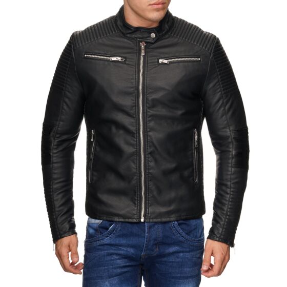 Red Bridge Mens Biker Jacket Synthetic Leather Jacket Biker Jacket Black