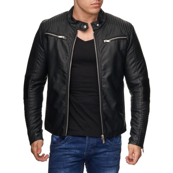 Red Bridge Mens Biker Jacket Synthetic Leather Jacket Biker Jacket Black