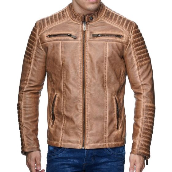 Red Bridge Mens Biker Jacket Faux Leather Jacket Biker Jacket Camel