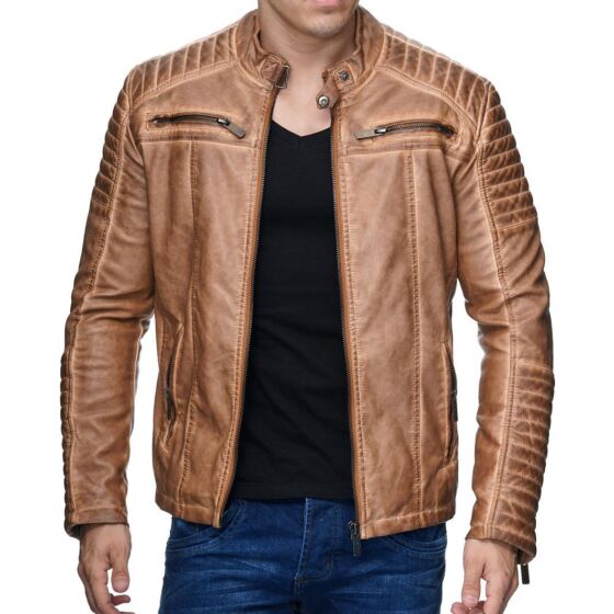 Red Bridge Mens Biker Jacket Faux Leather Jacket Biker Jacket Camel