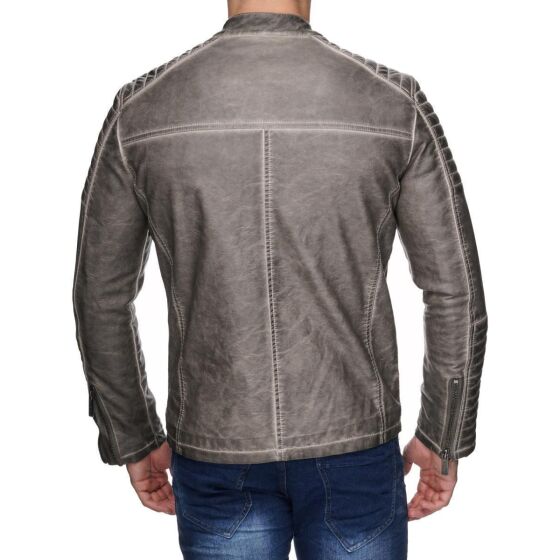 Red Bridge Herren Biker Jacke Kunst- Lederjacke Bikerjacke Grau