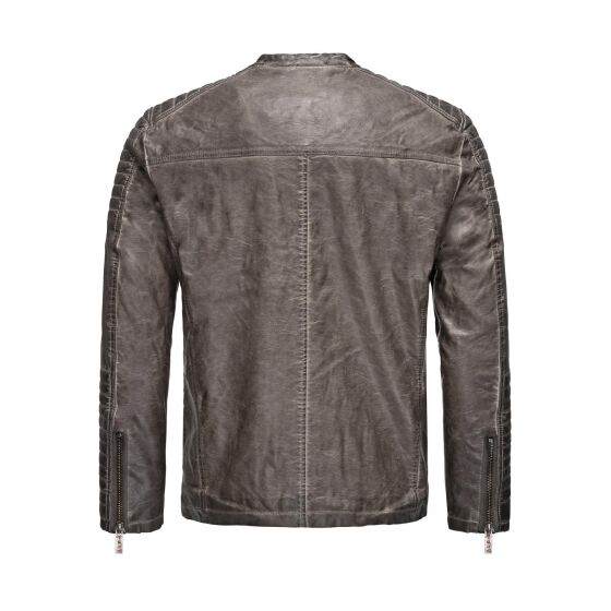 Red Bridge Mens Biker Jacket Synthetic Leather Jacket Biker Jacket Grey