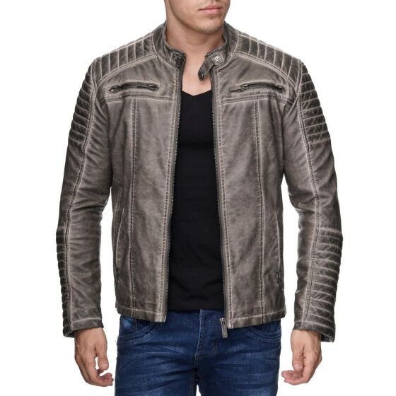 Red Bridge Mens Biker Jacket Synthetic Leather Jacket Biker Jacket Grey